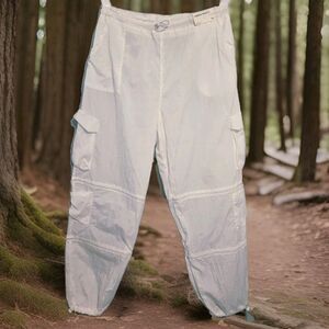 New Faded Rose Nylon Cargo Pants Parachute Style Women's Size XL Cordlock White